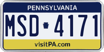 PA license plate MSD4171