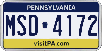 PA license plate MSD4172