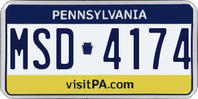 PA license plate MSD4174