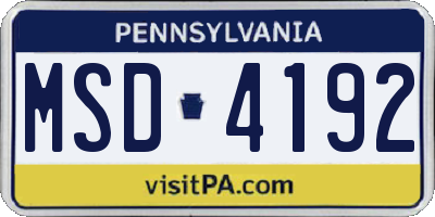 PA license plate MSD4192