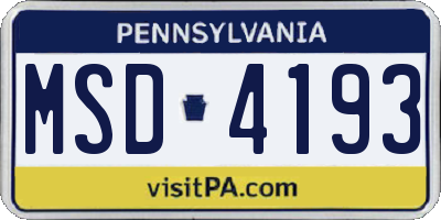 PA license plate MSD4193