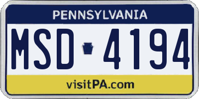 PA license plate MSD4194