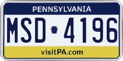 PA license plate MSD4196