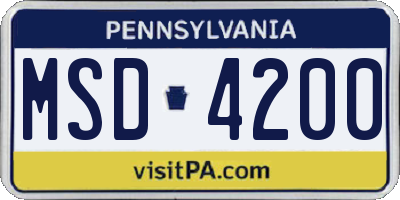 PA license plate MSD4200