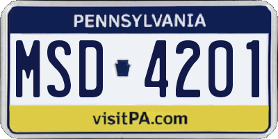 PA license plate MSD4201