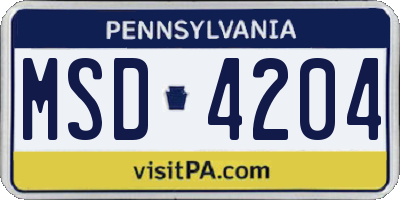 PA license plate MSD4204