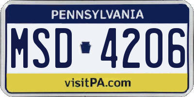 PA license plate MSD4206
