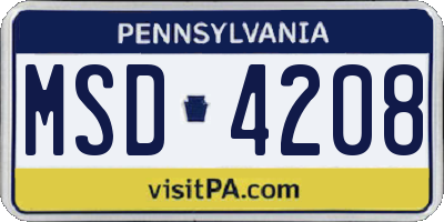 PA license plate MSD4208