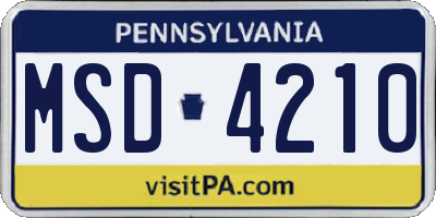 PA license plate MSD4210