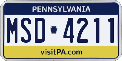 PA license plate MSD4211