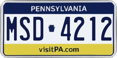 PA license plate MSD4212
