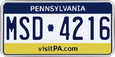 PA license plate MSD4216