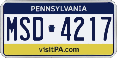 PA license plate MSD4217