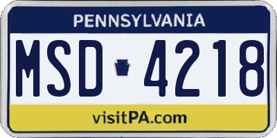 PA license plate MSD4218