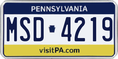 PA license plate MSD4219