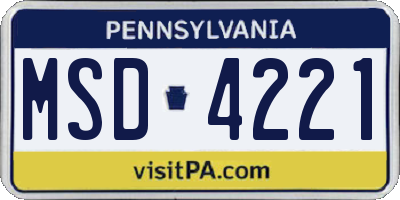 PA license plate MSD4221