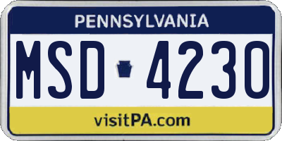 PA license plate MSD4230