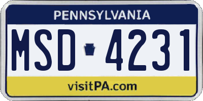 PA license plate MSD4231