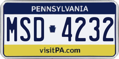 PA license plate MSD4232