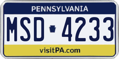 PA license plate MSD4233