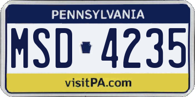PA license plate MSD4235