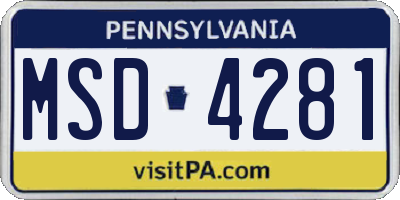 PA license plate MSD4281