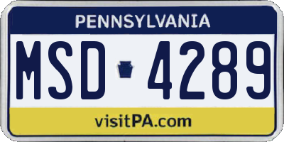 PA license plate MSD4289