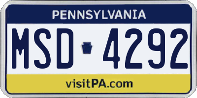 PA license plate MSD4292