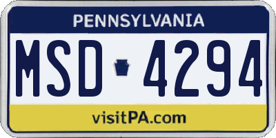 PA license plate MSD4294