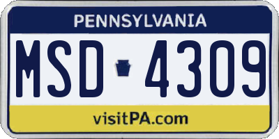 PA license plate MSD4309