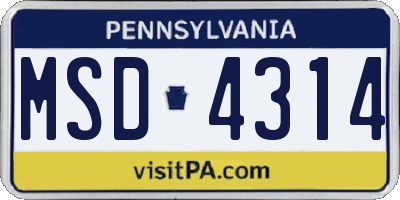 PA license plate MSD4314
