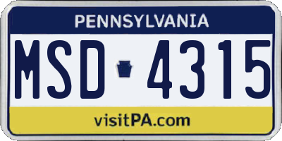 PA license plate MSD4315