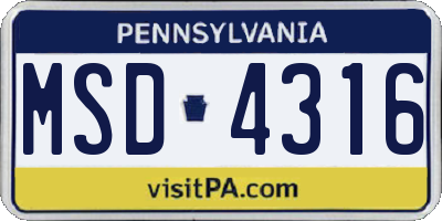 PA license plate MSD4316