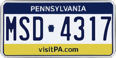 PA license plate MSD4317