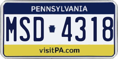 PA license plate MSD4318