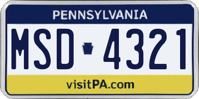 PA license plate MSD4321