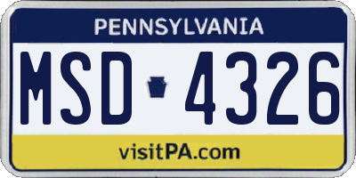 PA license plate MSD4326