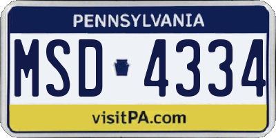 PA license plate MSD4334