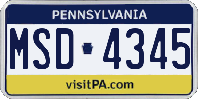 PA license plate MSD4345