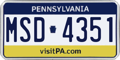 PA license plate MSD4351