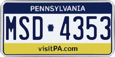 PA license plate MSD4353