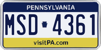 PA license plate MSD4361