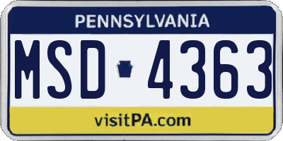 PA license plate MSD4363