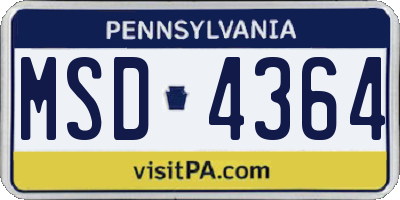 PA license plate MSD4364