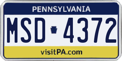 PA license plate MSD4372