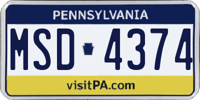 PA license plate MSD4374