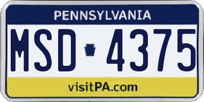 PA license plate MSD4375