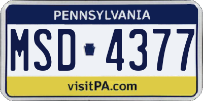 PA license plate MSD4377