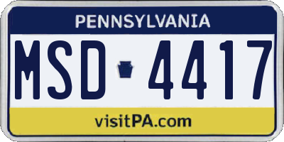 PA license plate MSD4417