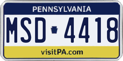 PA license plate MSD4418